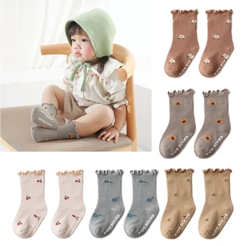 0-5 Yıl Toddlers Kızlar Fırfırlı Çorap Yumuşak Pamuk Bebek Ayak Bileği Çorap Çiçek Desen Çocuk Çorap Anti Kayma Bebek Kat Çorap