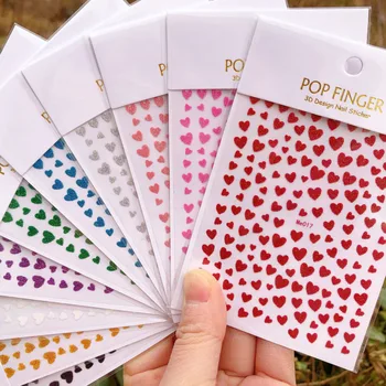 1 Sayfalık 3D Kalp Nail Art Sticker Renkli Glitter Aşk Kendinden Yapışkanlı Kaymak Parlak Çıkartmaları Manikür Aksesuarları Tırnak Süslemeleri