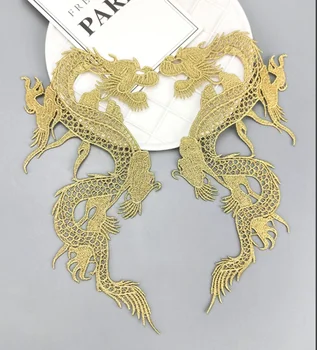 1 Çift Altın Ejderha Büyük Yamalar Giysi İşlemeli Dikiş Aplike Çıkartmalar Hayvanlar Patchwork Ceket kostüm Elbise