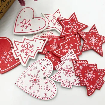 10 adet Mix Beyaz / Kırmızı Ahşap Merry Christmas ağacı Kalp Düğmeler Dikiş El Sanatları WB492