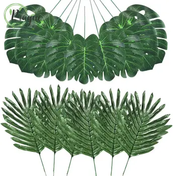 10 adet Yapay Bitkiler Tropikal palmiye yaprakları Yeşil Monstera Yaprakları Sahte Sahte Düğün Ev Partisi Süslemeleri için DIY Sahte Bitki