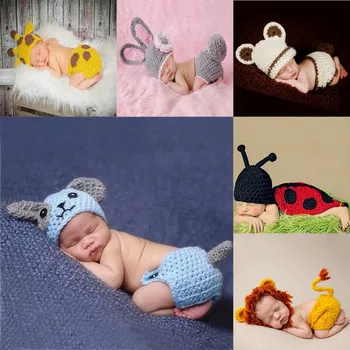 10 Türleri 0-6months Yenidoğan Bebek Fotoğraf Sahne Sevimli Hayvan Desen Kostümleri Şapka Pantolon Takım Elbise Aksesuarları Giysi