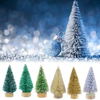 12 Adet Mini Noel Ağacı Noel DIY Süslemeleri Sisal İpek Sedir Altın Gümüş Mavi Yeşil Beyaz Mini Ağaç Masa Üstü dekor