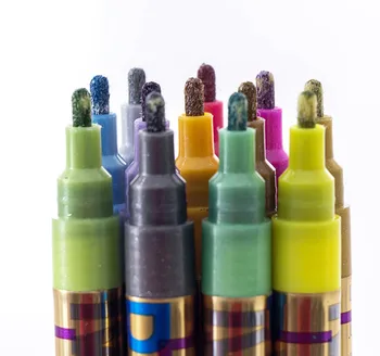 12 Renk Flaş Metal Vurgulayıcı işaretleyici kalem DIY Fotoğraf Albümü Karton Çizim Grafiti Boya İşaretleyiciler Kalemler Sanat Malzemeleri