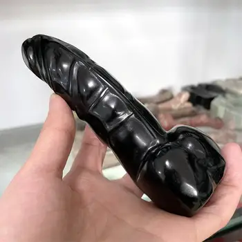 15CM Doğal Siyah Obsidyen Kuvars Oyma Yapay Penis Kadınlar İçin Fallus Figürü El Sanatları Penis Kristal Taş Ürünleri Sevgililer Günü Hediyesi