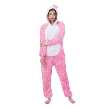 2019 Kış Yay Kedi Pijama Hayvan Pijama onesie Kigurumi Kadın Erkek Unisex Yetişkin Pazen Gecelik Ev giyim Setleri