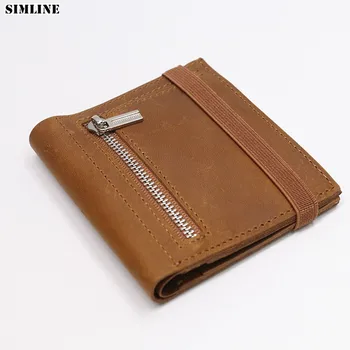 2021 Hakiki deri cüzdan Erkekler İçin Marka Vintage El Yapımı Kısa Bifold Küçük İnce Çanta kart tutucu Fermuarlı Para Cebi İle Çanta