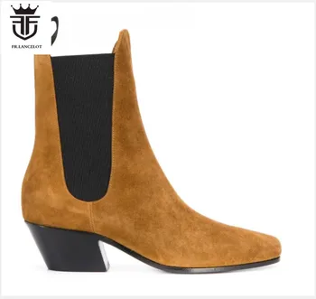 2021 marka yeni erkek süet deri çizmeler kahverengi ve turuncu ayak bileği patik erkek parti ayakkabıları üzerinde kayma rahat erkek botları