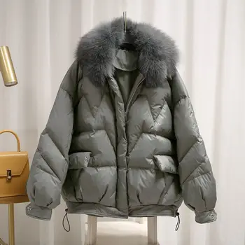 2021 Yeni Kış sıcak Ceket Kadın Kore Tarzı Mizaç Stand-up Yaka Kürk Yaka Düz Renk Parka kadın giyim Jk145