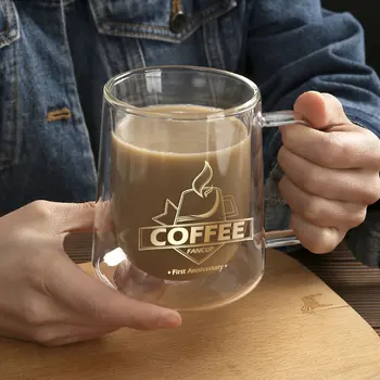 2021 Yeni Sadelik Cam Bardak Kahve Drinkware Yalıtım çift duvarlı kupa bardak Kaşık Hediyeler Sıcak Avrupa Tarzı Şeffaf Kupalar