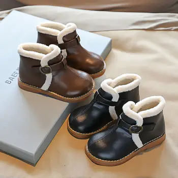 2021 Yeni Sonbahar ve Kış Kızlar kısa çizmeler deri ayakkabı Çocuk Prenses Botları Artı Kadife pamuklu ayakkabılar Bebek kısa çizmeler