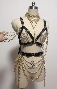 2021 Yeni Tasarım Altın Zincirler Kostüm Kadın Gece Kulübü Şarkıcı Kıyafet El Yapımı Akşam Parti Dans Giyim