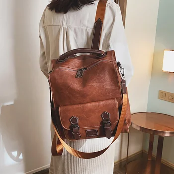 2022 Moda kadın Sırt Çantası Vintage Pu Deri Sırt Çantası Kahverengi Mochilas Para Mujer Rahat Seyahat Çantası Retro Öğrenci okul çantası