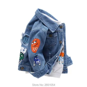 2023 Bahar çocuk Ceket Denim Erkek Kırık Delik Jean Ceketler Çocuk Giyim Bebek Ceket Erkek Rahat Karikatür Mektup Giyim