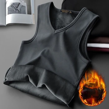 2023 Kış Yüksek Kaliteli Erkek Termal Gömlek İç Çamaşırı Nefes Yelek Kolsuz Kadife Yumuşak Tankı Üstleri Sıcak Erkek Fanila W35