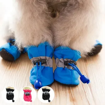 4 adet Su Geçirmez Kış Pet Köpek Ayakkabı kaymaz Yağmur Kar Botları Ayakkabı Kalın Sıcak Küçük Kediler Yavru Köpekler Çorap Patik