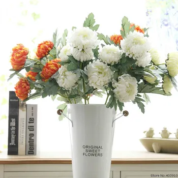 5 Kafaları büyük Marigolds Krizantem Yapay ipek Çiçekler flores güz ev düğün süslemeleri sahte bitkiler şube çelenk fleur