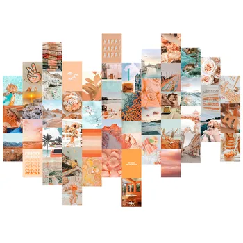 50 adet Bohem Tarzı Turuncu Estetik Duvar Sanatı Fotoğraf Kolaj Kiti Kartpostallar Deniz Günbatımı Çiçek Güzel Resimler için Bar Cafe Dekor