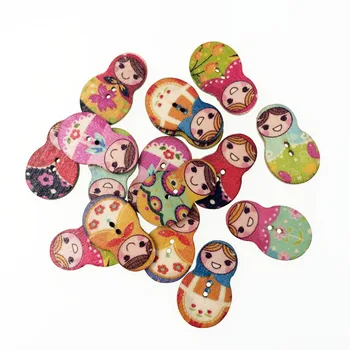 50 Adet rus bebeği DIY Ahşap Düğmeler Giyim Dekorasyon İçin Düğmeler Scrapbooking Aksesuarları Dikiş El Sanatları Malzemeleri 19 * 30mm