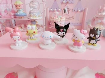 6 adet / takım Sevimli Kuromi Aksiyon Figürleri Hello kitty Melodi Bebek Ekran Karikatür Mini Bebek Kız Hediyeler için