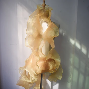 60cm Altın Büyük Dalga Illusion Dantel Kırpma Fırfır Kenar Pilili Organze Tül DIY düğün elbisesi Manşetleri Yaka Elbise Aksesuarları