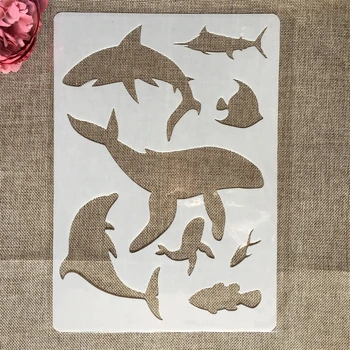A4 29cm Köpekbalığı Yunus DIY Katmanlı Şablonlar Boyama Karalama Defteri Boyama Kabartma Albümü Dekoratif Kağıt Şablonu