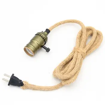 ABD veya AB Tak Güç Kabloları Vintage Kenevir Kablosu Kablosu İle Dişli Ampul Lamba Soketi