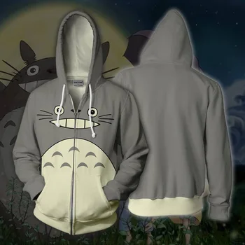 Anime Komşum Totoro Hoodies Gri Totoro Rahat Anime Erkekler Hoodie Cosplay Kostüm Kazak Streetwear En Gary Ceket