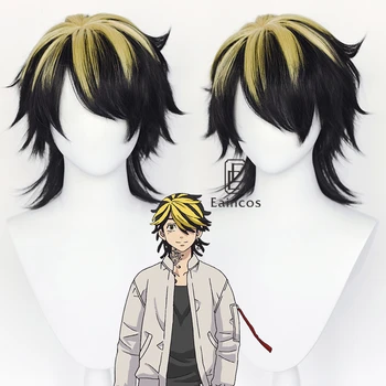 Anime Tokyo Revengers Hanemiya Kazutora Cosplay Peruk siyah sarı peruk ısıya dayanıklı sentetik saç