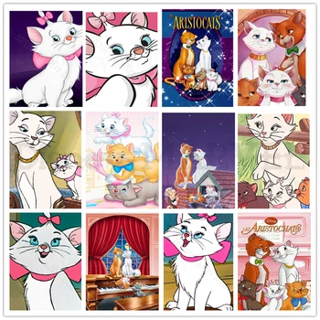 Aristocats Elmas Boyama Tam Kare / yuvarlak Rhinestone Elmas Nakış Disney Karikatür Hayvan Çapraz Dikiş Ev Dekor