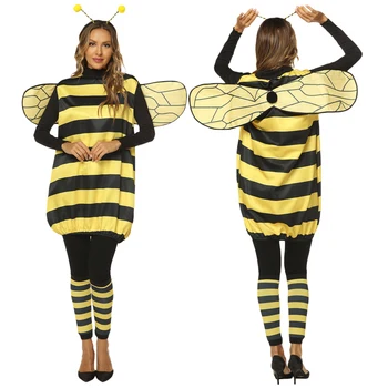 Arı Kostümleri Kadınlar için, Cadılar Bayramı Bal Arısı Kostüm Yetişkin Çocuklar Küçük Arı Kostüm, Anten Kafa Bandı + Elbise + Kanatları + bacak ısıtıcıları