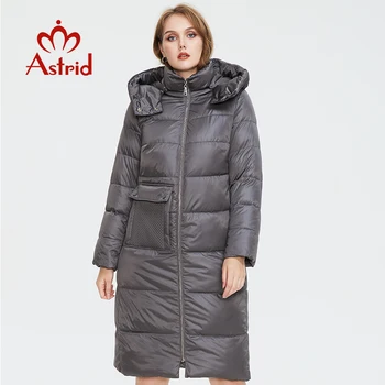 Astrid 2022 Kış ceket kadınlar gevşek Uzun giyim giyim Yüksek kaliteli kapşonlu Fermuar moda stil kadın gri ceket Ofis