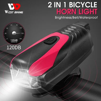 Batı BİSİKLET bisiklet ışığı 1200mAh USB şarj edilebilir LED lamba Ultralight el feneri MTB Bisiklet Ön lamba 120db Boynuz 2 in 1 bisiklet ışık
