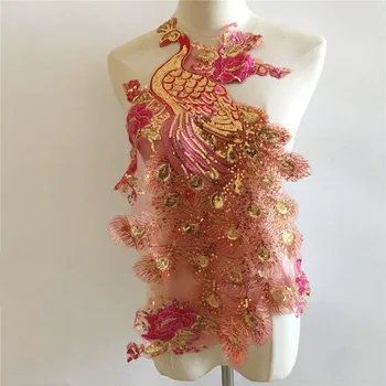 Bayanlar Ev Moda Sanat Giyim Altın İplik Nakış Pullu Sahte Yaka Dikiş Tavuskuşu Tüyü Tekstil Elbise Aplike Kumaş