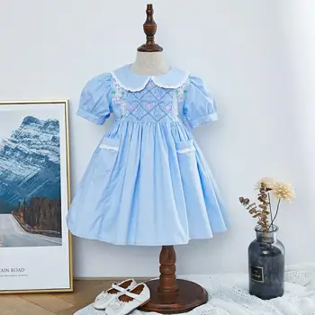 Bebek Kız Önlüklü Çiçek Elbise Bebek Önlük Frocks Çocuk Butik Giyim İspanya El Yapımı Önlük Elbiseler Kız İçin A314
