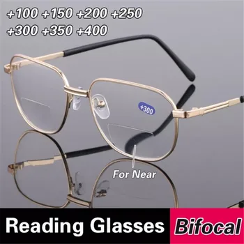 Bifokal okuma gözlüğü Erkekler Çift Amaçlı 2 İn 1 Gözlük Metal Çerçeve Kadın Presbiyopi Gözlük Retro Gözlük Erkekler için