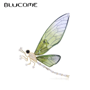 Blucome Yeni Zirkon Yusufçuk Broş Kişilik Akrilik Şeffaf Kanatları Böcek Pin Kadınlar Hediye Takı