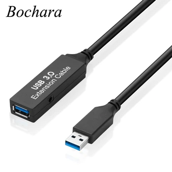 Bochara USB 3.0 Uzatma Kablosu Aktif Tekrarlayıcı Dahili IC Yonga Seti Erkek Kadın M / F Folyo + Örgülü Korumalı Süper Hızlı 5M 10M