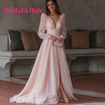BridalAffair Glitter Allık Pembe Örgün Balo Elbise Cap Sleeve Dubai A-Line Boho gece elbisesi Backless Parlak Düğme Ünlü Elbise