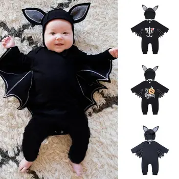 Cadılar bayramı Kostüm Bebek Bebek Erkek Kız Tulum Toddler Bebek Erkek Kız Romper Kapşonlu Uzun Kollu Baskı Cadılar Bayramı Cosplay