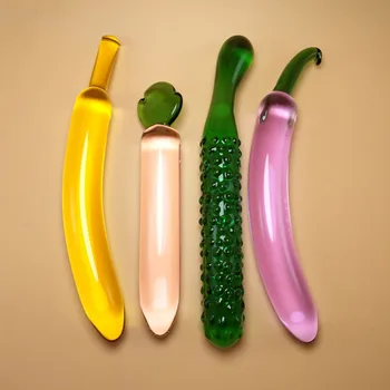 Cam Yapay Penis Kadınlar İçin Mastürbasyon Seks Oyuncak 4 Stilleri Meyve Sebze Yapay Penis Anal Plug Seks Oyuncak Ayar Eşcinseller Seks Ürün