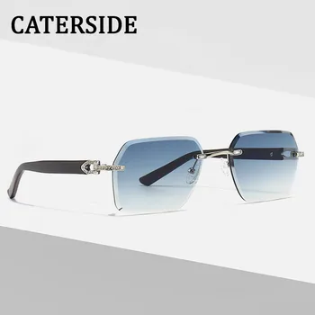 CATERSİDE Kristal Rhinestone Çerçevesiz Güneş Gözlüğü Erkekler Vintage Kare Çerçevesiz güneş gözlüğü 2022 Lüks Moda Retro Gözlük UV400