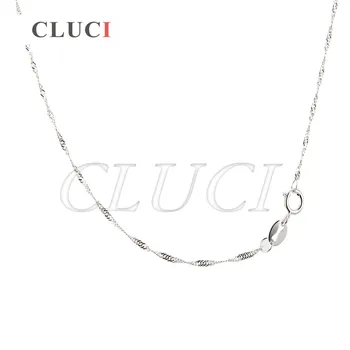CLUCI 3 adet güzel kızlar 925 ayar gümüş dalga şekli kolye zinciri yuvarlak Toka ile 16 veya 18 inç kadınlar takı için SN015SB-1
