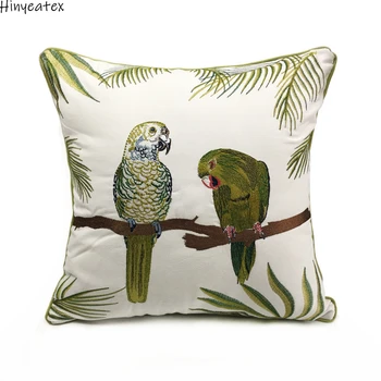 Deluxe Nakış Papağanlar Bitki Tasarımcı Yastık Kapak Kanepe Yastık Kuş Tuval Ev Yatak Dekoratif Durumda 45x45 cm Parça tarafından Satmak
