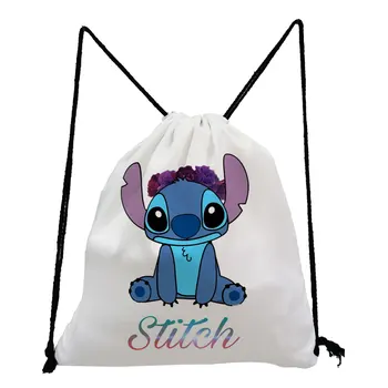 Disney Lilo ve Stitch büzgülü sırt çantası Spor spor çanta Unisex Yüzme saklama çantası Sevimli Karikatür Mini Çocuk okul çantası Şık