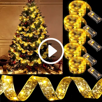 DIY Akülü Dantel Yaylar Noel Dekorasyon 2023 Şerit ışık Peri Dize Garland Ağacı Süsleme Tatil Navidad Düğün