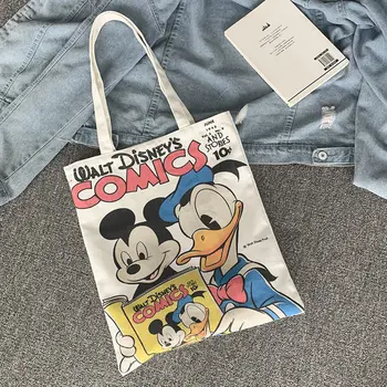 Donald Duck fermuarlı kanvas çanta kadın askılı omuz çantası Japon karikatür animasyon öğrenci taşınabilir bez çanta alışveriş çantası