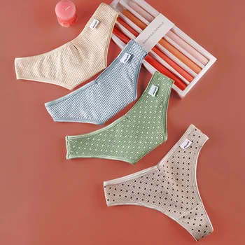 Düz Renk Polka Dot Pamuk Külot Kadın Seksi Spor İç Çamaşırı Kadın Düşük Bel Dikişsiz G-String Thongs nefes alan iç çamaşırı