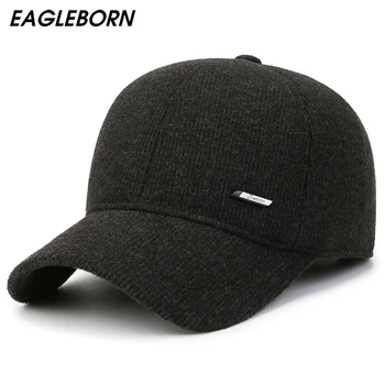 EAGLEBRON Tasarım beyzbol şapkası Erkekler için Kış Baba Şapka Erkekler kulak koruyucu Sıcak Kalın Yün Kış beyzbol şapkası Erkekler