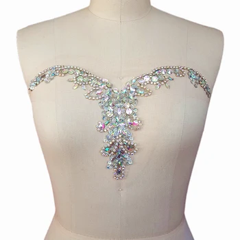 EL YAPIMI 20x34cm Boncuklu Pullu AB Başarmak on Rhinestone Düğün Gelin Aplike Yamalar elbise Dekorasyon Dikiş Aksesuarları DIY